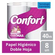 Papel Higiénico Confort Doble Hoja 40 m 8 un.