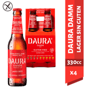 Pack 4 un. Cerveza Damm Daura Lager Sin Gluten 4.6° 330 cc