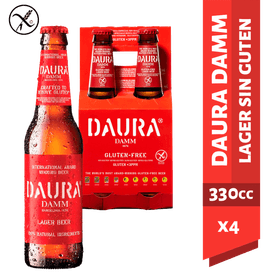 Pack 4 un. Cerveza Damm Daura Lager sin gluten 4.6° 330 cc