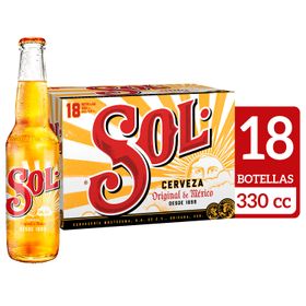 Pack 18 un. Cerveza Sol Lager 4.5° 330 cc
