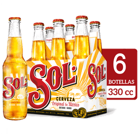 Pack 6 un. Cerveza Sol Lager 4.5° 330 cc
