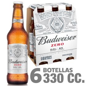 Pack 6 un. Cerveza Budweiser Lager Sin alcohol 330 cc