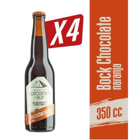 Pack 4 un. Cerveza Volcanes del Sur Bock Chocolate Naranja 5.0° 350 cc