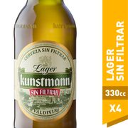 Pack 4 un. Cerveza Kunstmann Sin Filtrar Lager 5.0° 330 cc