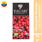 Chocolate Amargo Pacari Orgánico Con Cranberries 50 g