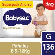 Pañales Babysec Super Premium Talla G 136 un.