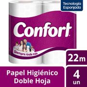 Papel Higiénico Confort Doble Hoja 22 m 4 un.