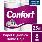 Papel Higiénico Confort Doble Hoja 25 m 8 un.