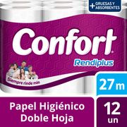 Papel Higiénico Confort Rendiplus Doble Hoja 27 m 12 un.