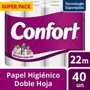 Papel Higiénico Confort Doble Hoja 22 m 40 un.