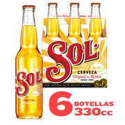 Pack 6 un. Cerveza Sol Lager 4.5° 330 cc