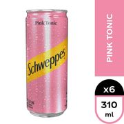 Pack 6. Bebida Pink Tonic Schweppes Lata 310 cc