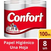 Papel Higiénico Confort Max Una Hoja 100 m 8 un.