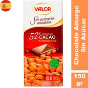 Chocolate de Leche Valor Con Almendra Sin Azúcar 52% Cacao 150 g