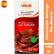 Chocolate Amargo Valor Sin Azúcar 52% Cacao 100 g