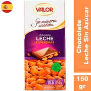 Chocolate de Leche Valor Con Almendras Sin Azúcar 150 g