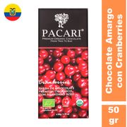 Chocolate Amargo Pacari Orgánico Con Cranberries 50 g