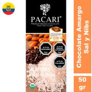 Chocolate Amargo Pacari Orgánico Con Sal y Nibs  50 g