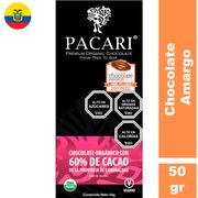 Chocolate Amargo Pacari Orgánico 60% Cacao 50 g