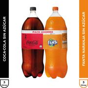 Pack Bebida Coca Cola Sin Azúcar 3 L + Fanta Sin Azúcar 3 L