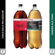 Pack Bebida Coca Cola Sin Azúcar 3 L + Nordic Ginger Ale Zero 3 L