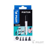 Set Pintor Pilot Negro 4 Puntas: Extra Fina, Fina, Media y Biselada