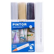 Set Pintor Pilot Blanco, Negro, Dorado, Plateado Punta Media