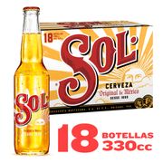 Pack 18 un. Cerveza Sol Lager 4.5° 330 cc