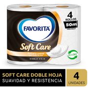 Papel Higiénico Favorita Soft Care Doble Hoja 50 m 4 un.