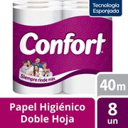 Papel Higiénico Confort Doble Hoja 40 m 8 un.