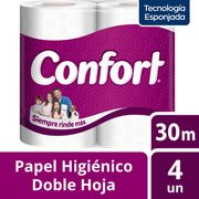 Papel Higiénico Confort Doble Hoja 30 m 4 un.