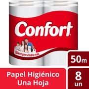 Papel Higiénico Confort Una Hoja 50 m 8 un.